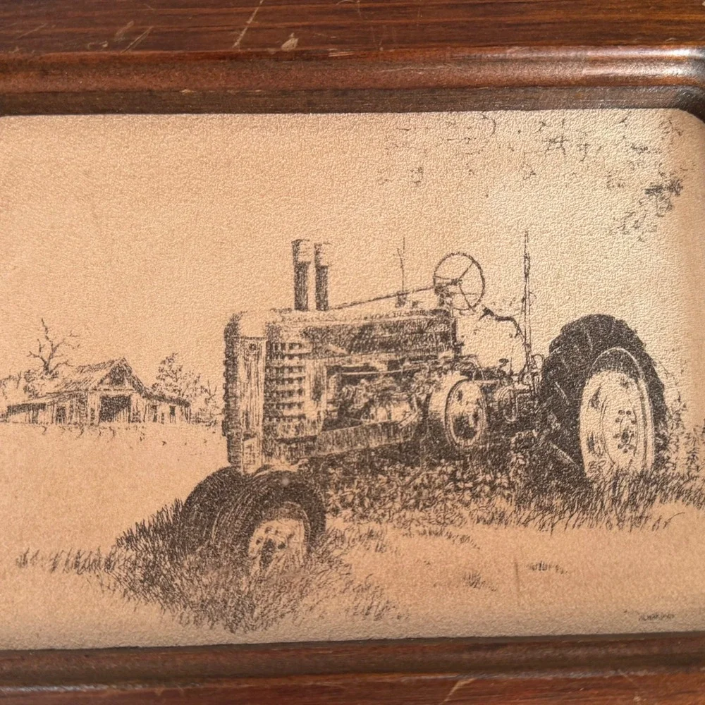 Vintage Leather Art Print Farmer Tractor Rural Americana Wood Framed Wall Art